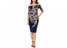 Xscape Women's Midi Sheath Dress Size 2 Sheer Floral Half Sleeve Lace A403