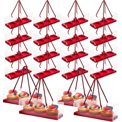 20 PCS Cupcake Packaging Boxes Plastic Containers Desserts Cookies Red 9x3x3Inch