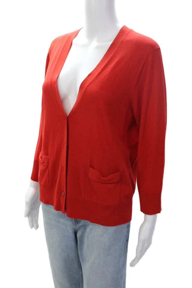 Cárdigan suéter rojo DKNY de manga larga con cuello en V con botones talla L para mujer Foto 2 de 4