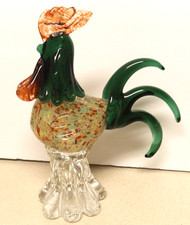 Vintage Hand Blown Murano Style Multi-Color Confetti Art Glass Rooster Large 