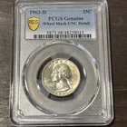 1962-D Washington 25c Quarter PCGS Genuine Blue Label Wheel Mark Unc Detail