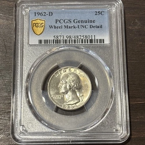 1962-D Washington 25c Quarter PCGS Genuine Blue Label Wheel Mark Unc Detail