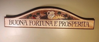Italian Handpainted Resin Wall Plaque ''Buona Fortuna E Prosperita'' by Al Pisano 