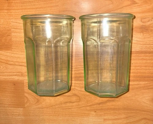 Vintage Green Depression Anchor Hocking Glass Octagonal Tumbler Working Glass -2