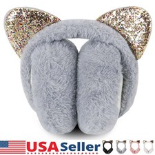 Women Kid Fluffy Ear Muffs Winter Cute Cat Ear Earflap Plush Ear Warmer Cover