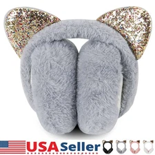 Women Kid Fluffy Ear Muffs Winter Cute Cat Ear Earflap Plush Ear Warmer Cover
