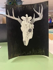 Graphite Deer Skull Drawing With Acrylic Paint Background