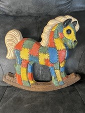 Vintage 1970s Patchwork Rocking Horse Foam Nursery Wall Hanging Art Decor