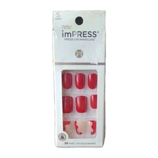 KISS imPRESS No Glue Mani Press On Nails, Design, 'Adore You', Red, W/Rhinestone