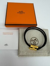 Hermes Tournis Tresse Braided Leather Double Wrap Bracelet In Black and Gold