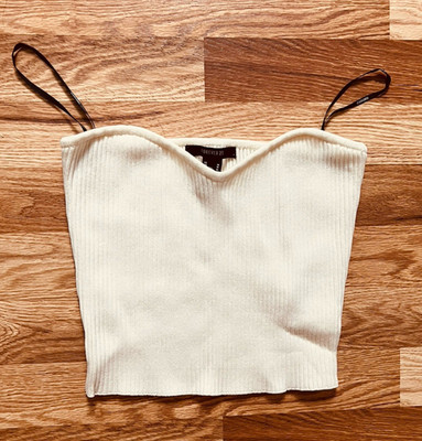 Forever 21 Ivory Ribbed Knit Sweetheart Spaghetti Strap Crop Cami Top M