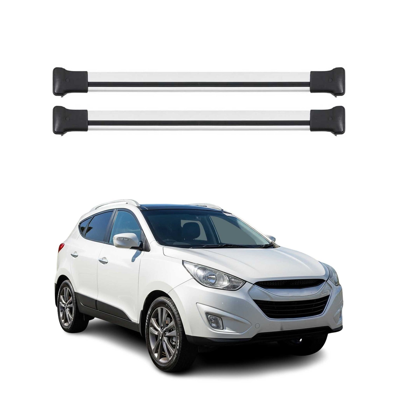 Barres de toit de transport pour Hyundai ix35 2009-2013 gris alu transversales