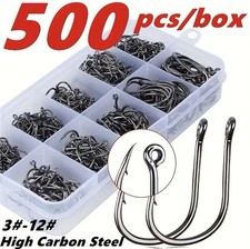 500pcs High Carbon Steel Barbed Bait Hooks Si...
