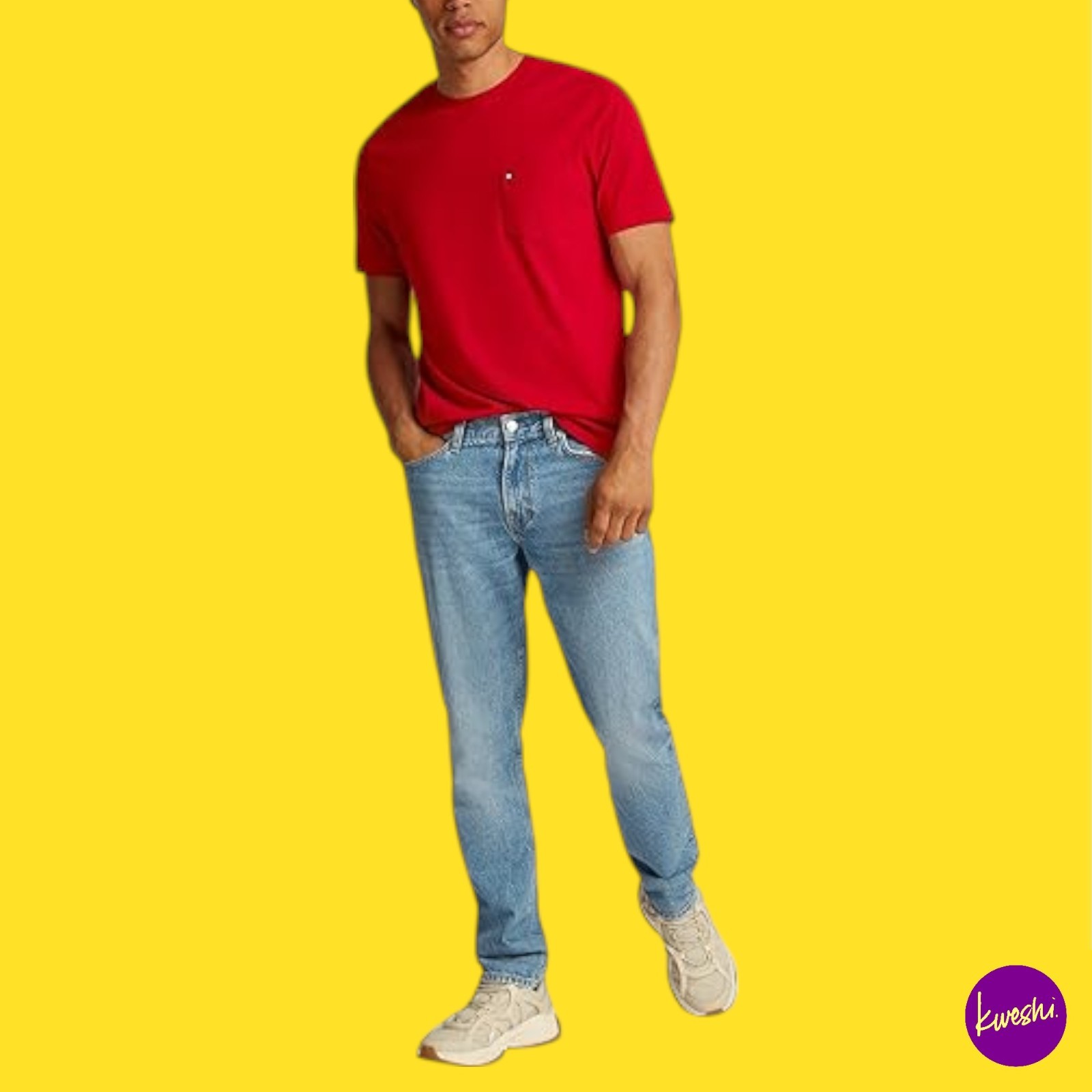 TOMMY HILFIGER Men's T-Shirt, Essential Solid Pocket Tee Medium Red UK S | EU 46 image 4