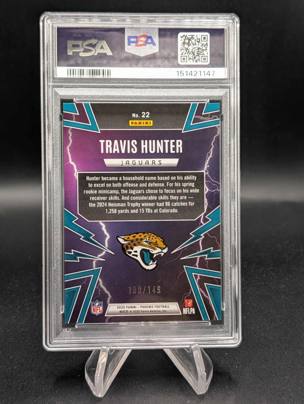 2025 Phoenix Thunderbird Rookie Travis Hunter Silver Lazer Prizm /199 PSA 9 Jags view 2