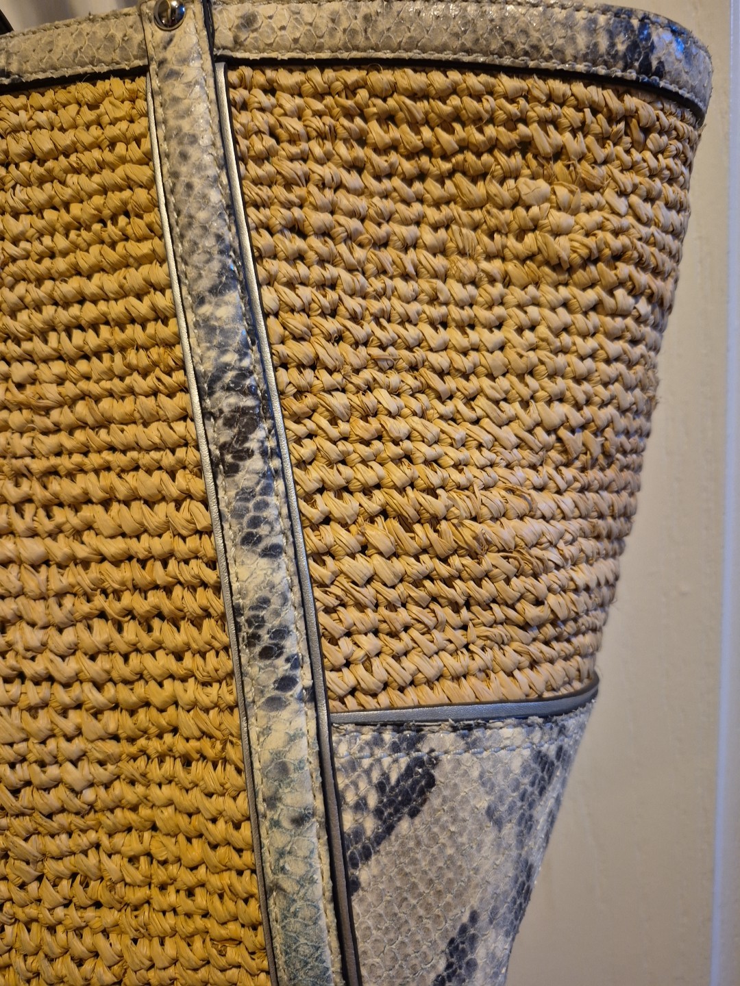 Coach Hampton Straw & Python Snakeskin Leather Tr… - image 8