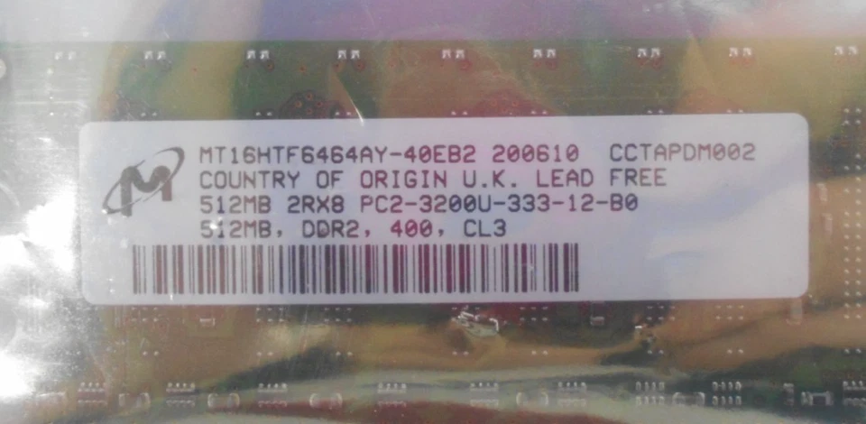 Crucial MT16HTF6464AY-40EB2 Memory Ram 512 MB 2RX8 PC2-3200U-333-12-B0 DDR2 400 - Image 2 of 4