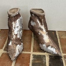 Charles David Bronze Stretch Sequin High Heel Ankle Boots Booties Sz 7.5