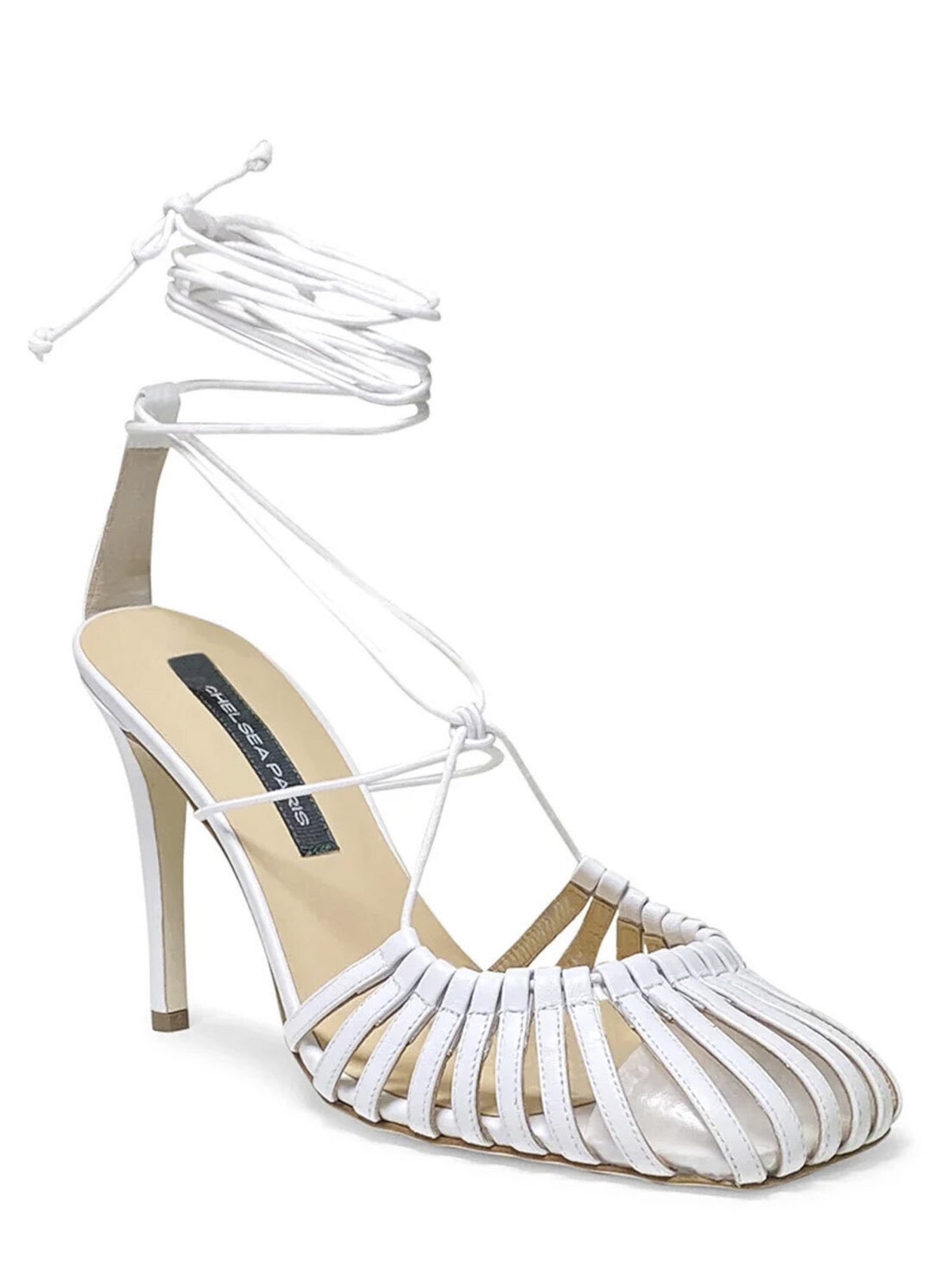 CHELSEA PARIS Женские белые кожаные туфли-лодочки Finn с ремешками и открытым носком на шпильке 37,5