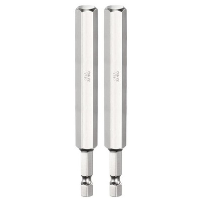 2pcs H10 Hex Screwdriver Bit 10mm Flat Tip 1/4'' Shank 100mm Long Chrome Plated