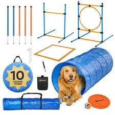 Petcove SprintPaw Dog Agility Course 10-Piece Set, Blue/Orange - Tunnel, Hoop