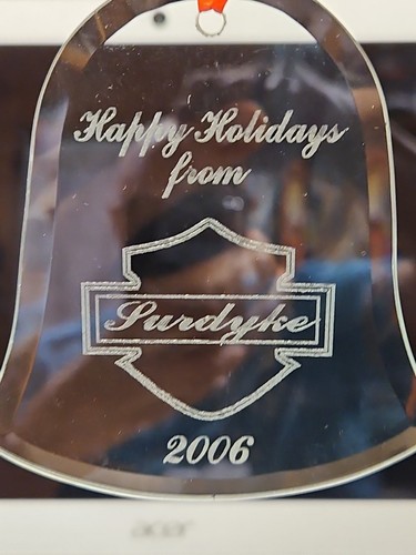 PURDYKE 2006 HARLEY DAVIDSON BORDE BISELADO VIDRIO ADORNO DE NAVIDAD USADO - Imagen 2 de 6