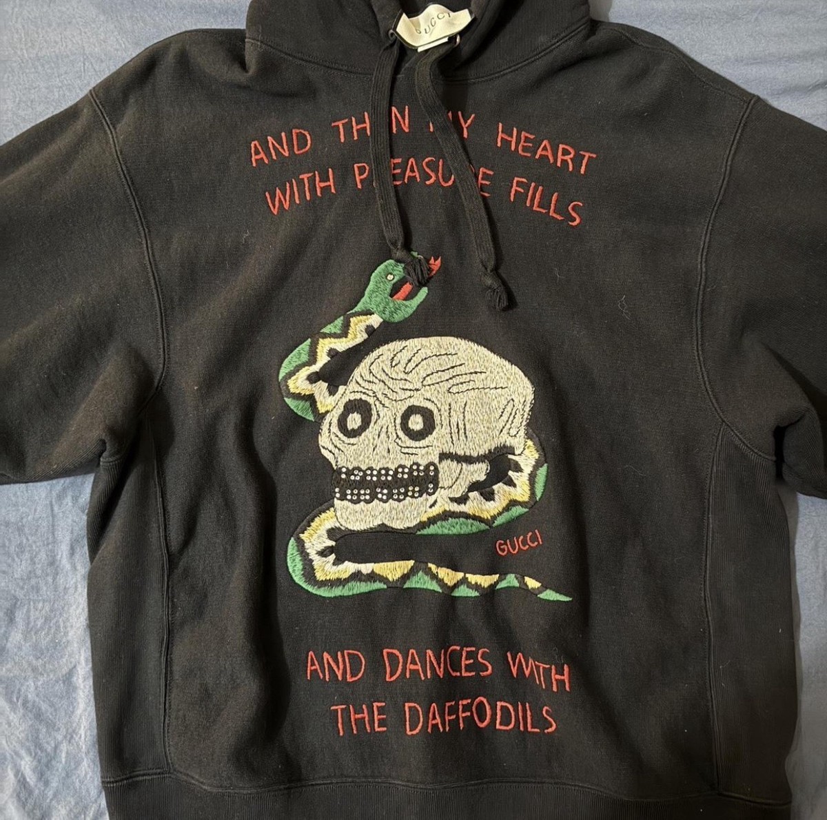 Gucci Embroidered Skull Snake Black Fleece Hoodie Men