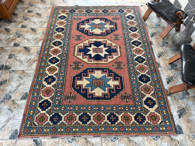#ad Vintage Oushak Tribal Rug Handmade Kurdish Anatolian Wool Geometric Area Rug 5x8 $391.39