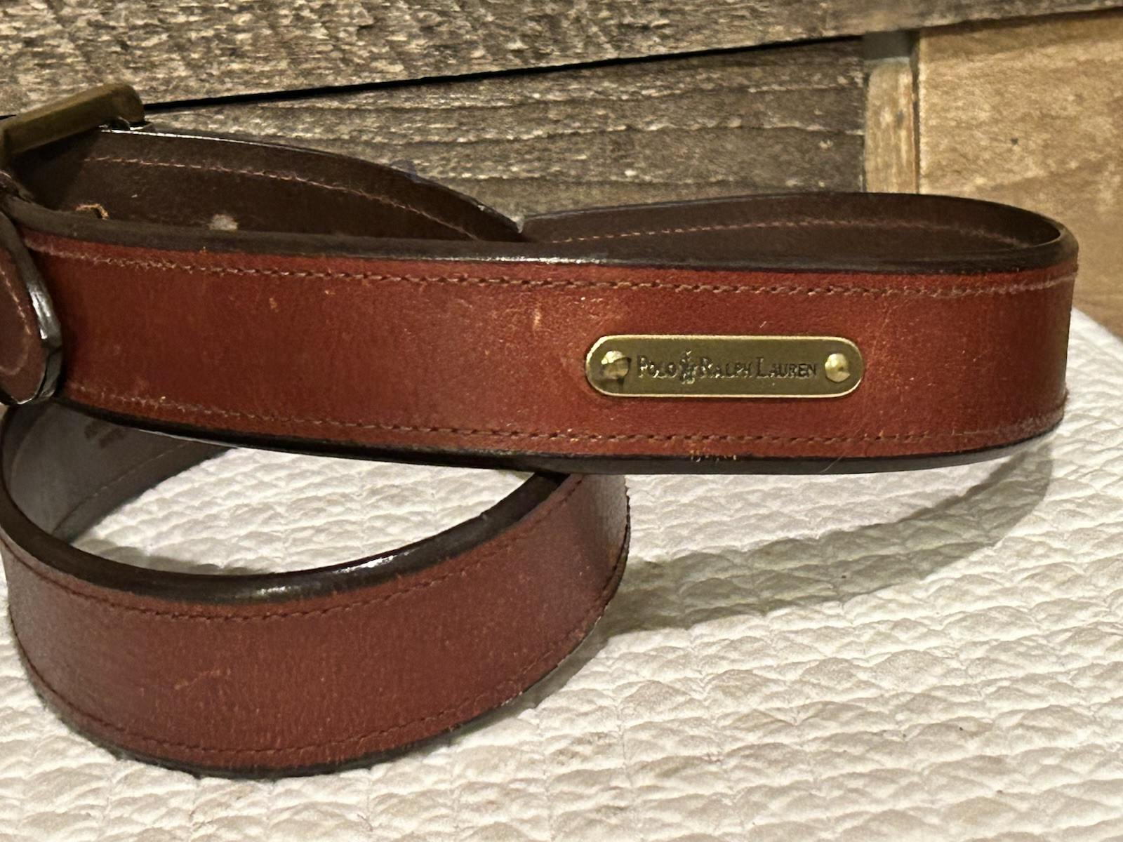 POLO Ralph Lauren Brown Italian Leather Belt brass buckle classic vintage sz 34