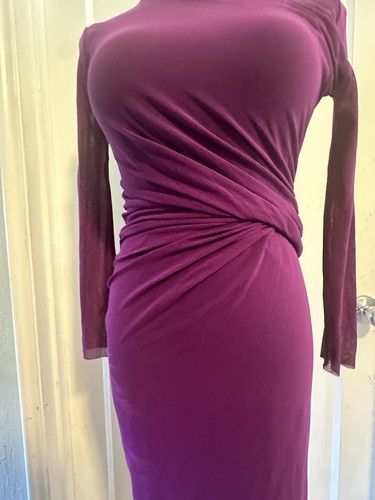 Fuzzi Wrap Dress Purple Maroon Long Sleeve Sz Large Waist Slimming Form Fitting - Picture 3 of 6