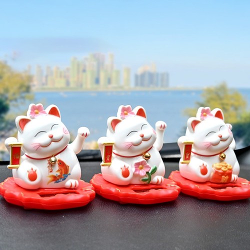 Chat Porte-Bonheur Agitant Solaire - Figurine Chance Et Richesse Pour Maison, Bureau Et Magasin (Blanc)
