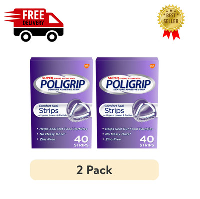 Super Poligrip Comfort Seal Denture and Partials Adhesive Strips 40 Count-2 PACK