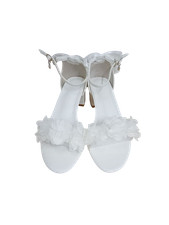 White Block Heel Sandals with Floral Detail - Size 38