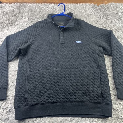 LL Bean Quilted Pullover Men's L Black Button Mock Neck Sweatshirt 509332