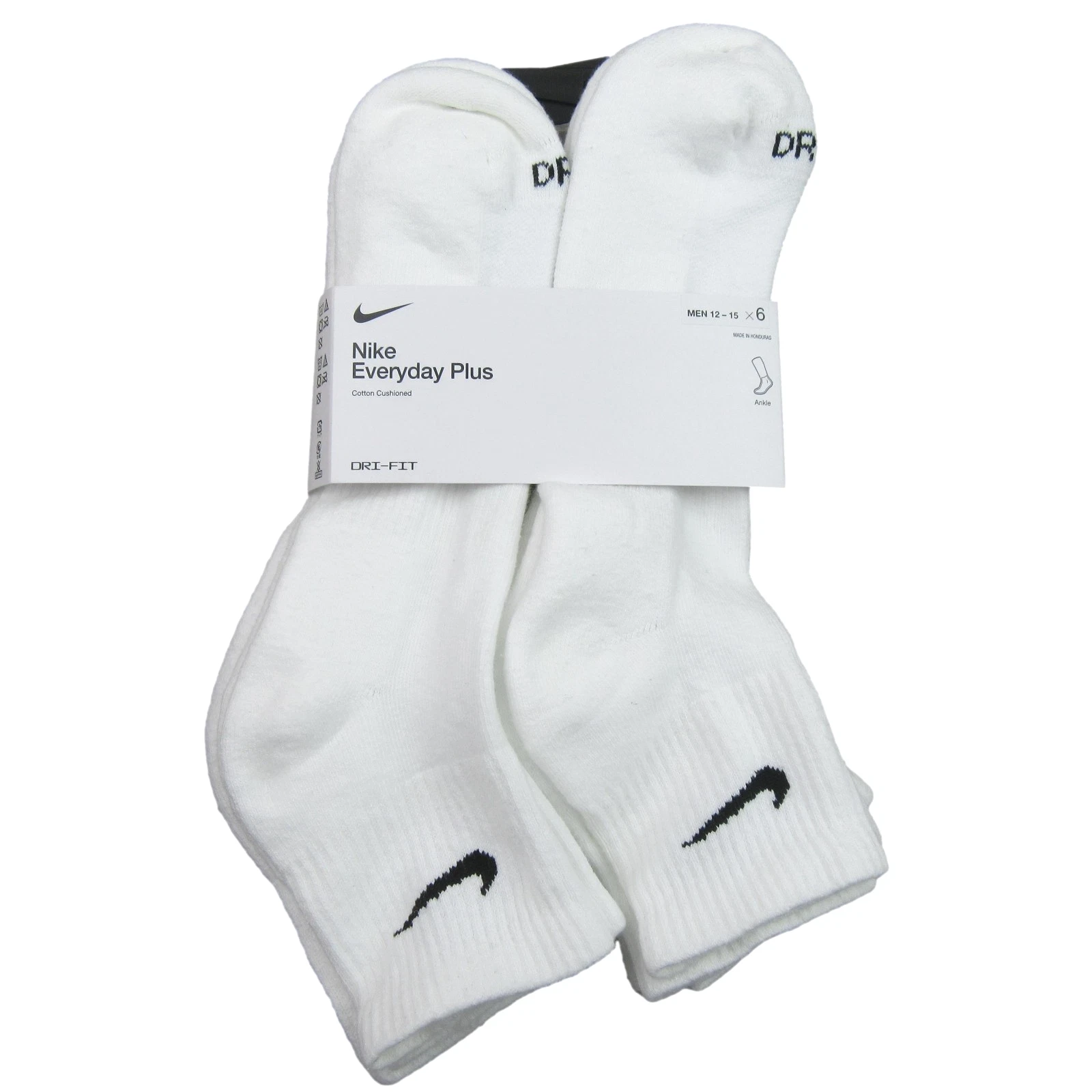 Nike Everyday Plus Ankle Socks 6 Pack Mens Size XL 12-15 White NEW SX6899-100