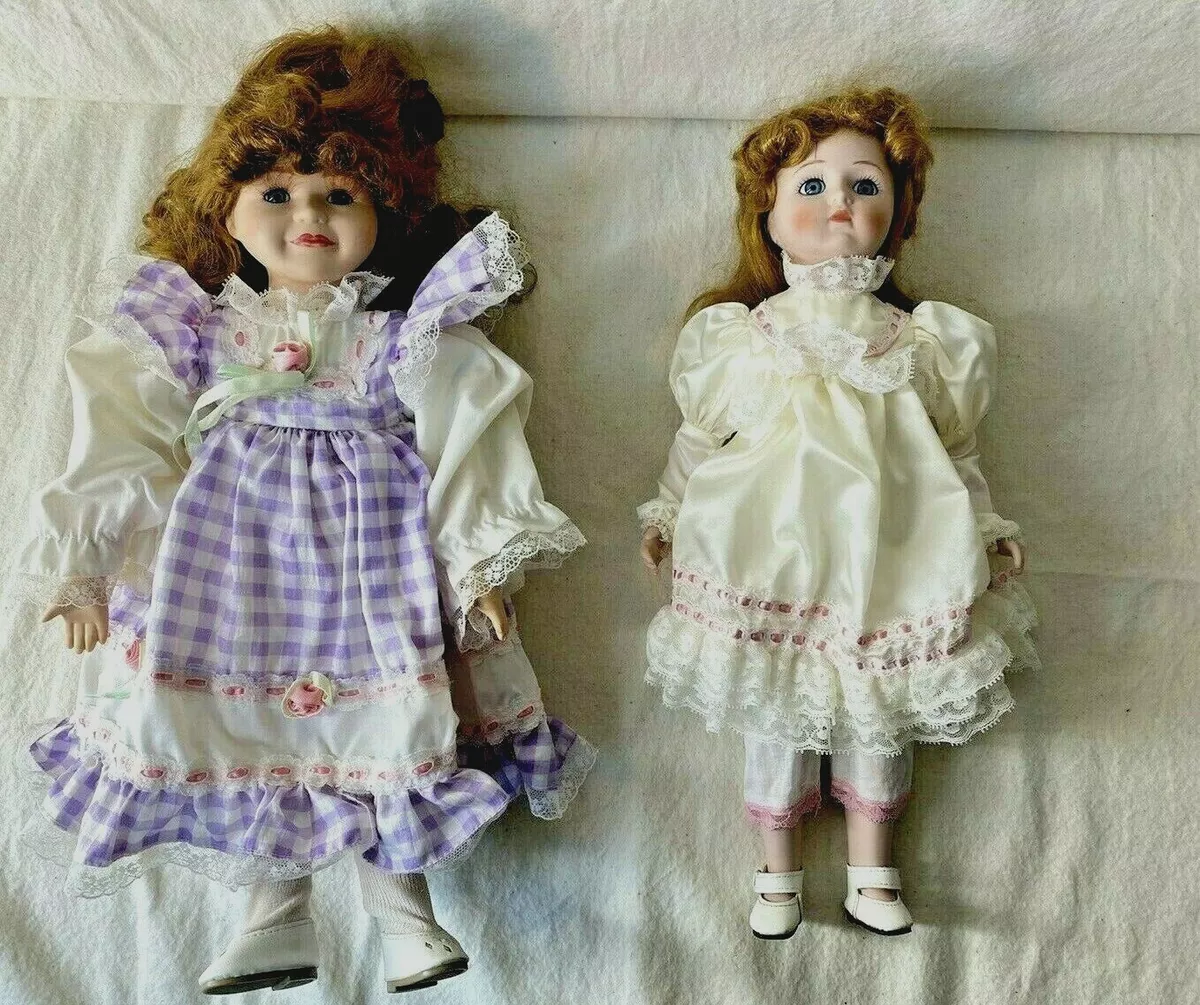 LOT OF 2 PORCELAIN FACE Hands Feet Bisque Dolls 7.5  tall cloth dolls