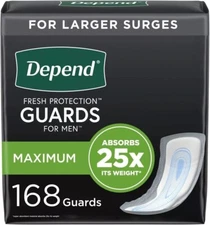 Depend Incontinence Guards/Bladder Control Pads for Men, Maximum Absorbency, 168