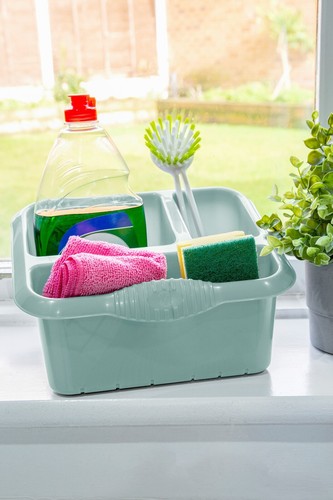 Large Kitchen Sink Tidy Washing Up 3 Compartments Caddy Storage - Silver Sage - Picture 6 of 7