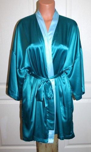 NWT! Victoria's Secret Size OS Aqua Turquoise Satin Wrap Robe