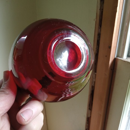 PRETTY RED HAND BLOWN GLASS ROSE BOWL RINGS LIKE A BELL GROUND PONTIL BASE - Picture 2 of 8