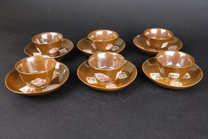 18th century Kangxi chinese porcelain cup & saucers chocolate brown rouge de fer