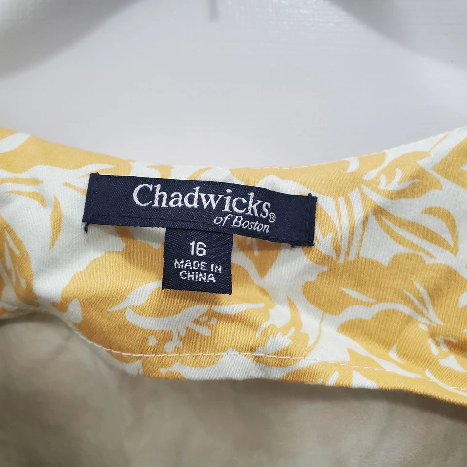 Vestido largo para mujer Chadwick's of Boston mostaza floral botón delantero talla grande 16 Foto 4 de 4