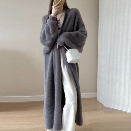 Women's Korean Loose Long Sweater Coat Cardigan Elegant Party Casual Knitwear - Picture 21 of 21