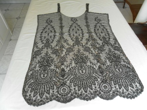 ANT 1920'S CHANTLLLY LACE FLAPPER DRESS PANEL RHINESTONES BEADS FLOWER BASKET - Picture 12 of 12