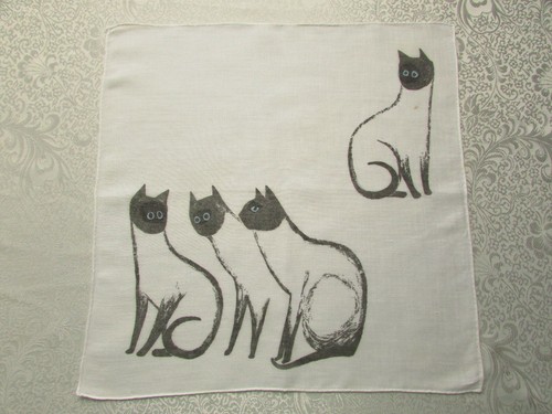 Vintage Novelty Hankie of Four Siamese Cats Artist "Stell & Shevis" - Picture 2 of 7