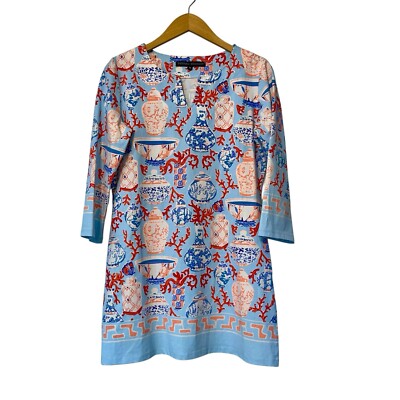 Barbara Erickson Coral Vase Print Tunic Blouse Cotton Spandex 3/4 Sleeve MD