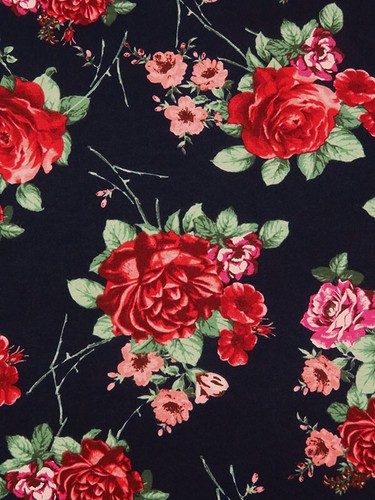 Rose Jersey Floral Knit Fabric Rayon Midnight Blue Spandex By the Yard