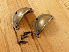 2 CUP DRAWER PULLS  WIDE CABINET BIN KNOBS ANTIQUE BRONZE STYLE METAL DRESSER
