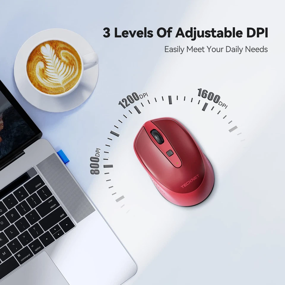 TECKNET Omni 2.4G Wireless Mouse 2000 DPI with Dongle M005 Red - Image 2 of 4