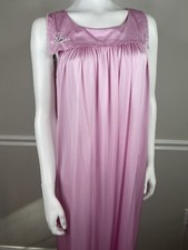 Vintage Women  s size medium Shadowline Long pink Nylon Nightgown